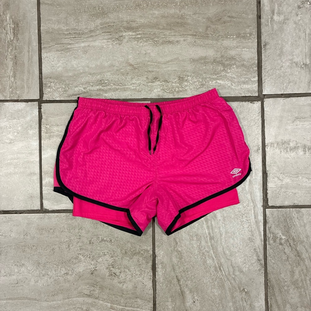 Umbro Women's Hot Pink/Black Athletic Shorts 3M Logo Large Size Tag Missing